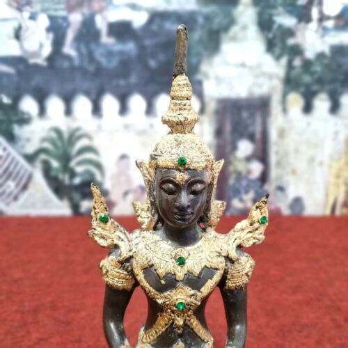 11" Thailand Emerald Buddha Statue Gold Gilt With gemstone Meditate On Lotus - Picture 7 of 12