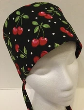 Cherry Polka Dot Lined Medical Scrub Cap Surgery Hat Chef Dental Chemo Cap
