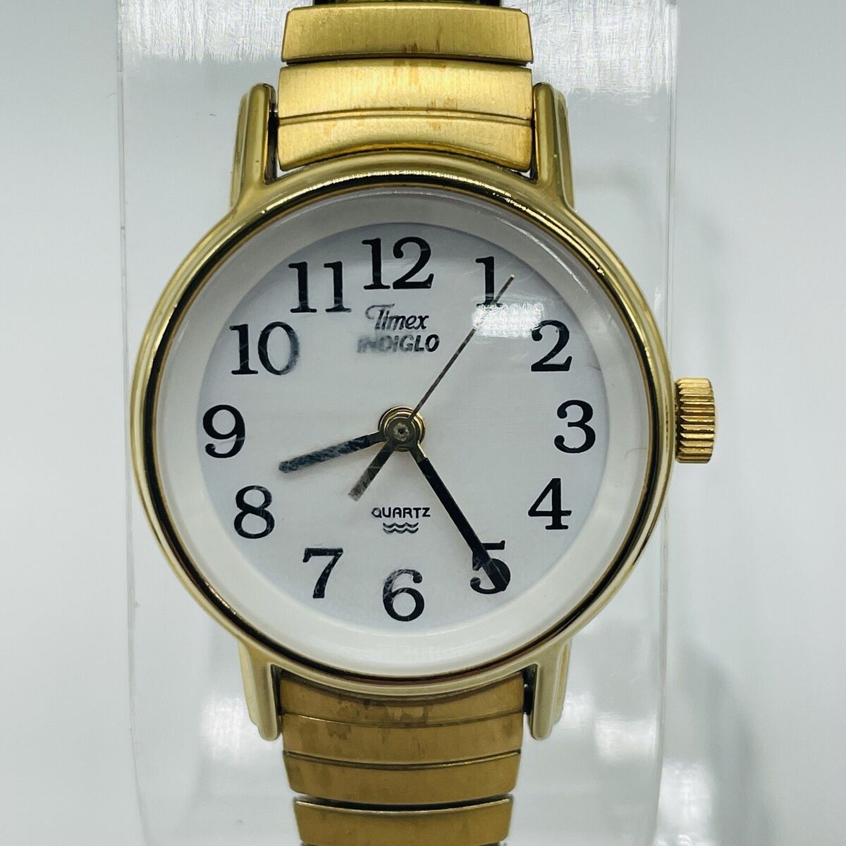 Vtg Timex Watch Women Indiglo Quartz 23mm Gold Tone Stretch Vtg Timex Watch Women Indiglo Quartz 23mm Gold Tone Stretch