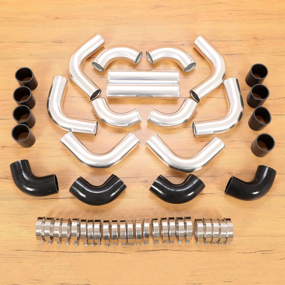 3" Turbo Intercooler Elbow Pipe Kit w/Silicone Hose & Clamp Universal Aluminum Foto 3 de 4