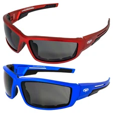 2 Pair Global Vision Sly Padded Riding Glasses Red + Grey Frames Smoke Lenses