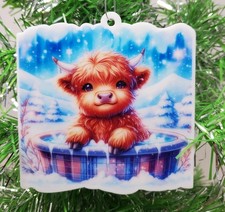 HIGHLAND COW Ornament - Hot Tubbing Winter Highland Cow Christmas Ornament