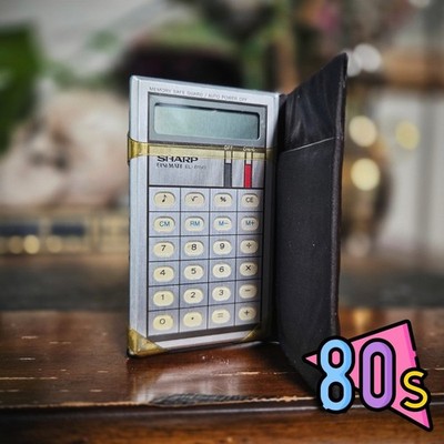 Vintage 80s Sharp EL-819S Calculator Elsi Mate Silver Slim Pocket Retro Office
