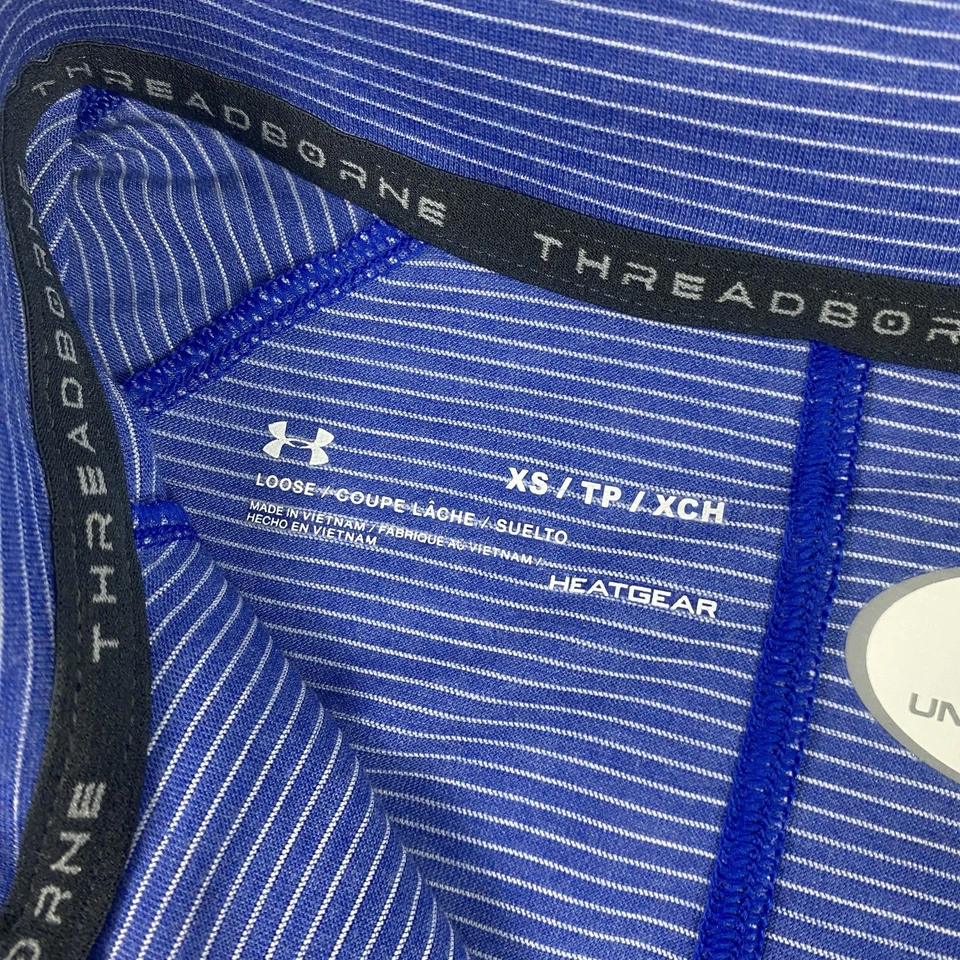 Pullover Under Armour con cremallera en cuarto para mujer XS azul Threadborne HeatGear a rayas Foto 3 de 4