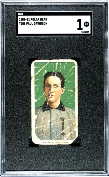 1909 T206 PAUL DAVIDSON NNO POOR POLAR BEAR SGC 1 BASEBALL INDIANAPOLIS INDIANS