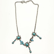 Silver tone faux turquoise bib necklace 18"