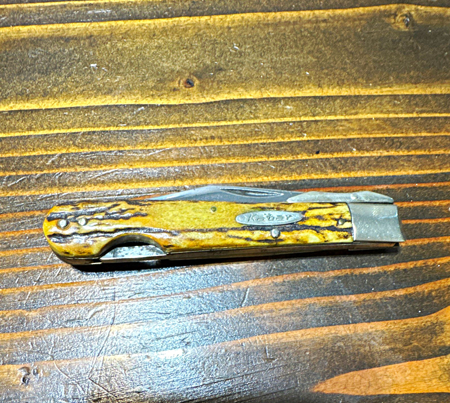 KA-BAR Lockback Stag Handle Folding Pocketknife Stainless Clip Point Plain