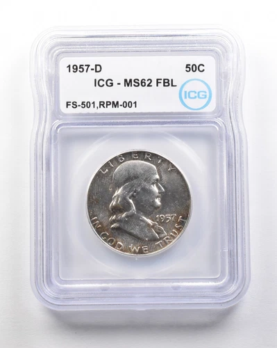 1957-D Franklin Half Dollar Mint Error FS-501 RPM-001 MS62 FBL ICG *1699