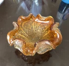 Vintage Murano Bullicante Controlled Bubble Art Glass Bowl Honey Amber Yellow