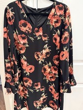 Tahari Arthur Levine Women's Dress Ruffled Sleeve Lined Black Rose Green Sz 14