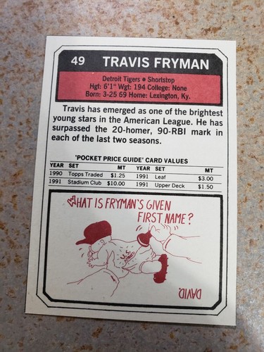 Travis Fryman Detroit Tigers PPG Pocket Price Guide #49 RARE ODDBALL - Picture 4 of 4