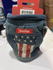 Puffin Drinkwear Blue Denim USA Vest Drink Can Koozie Holder NEW biker  …R