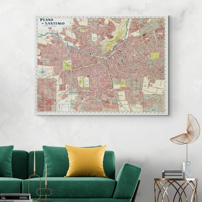 1958 Map of Santiago Chile   Urban Districts, Roads, Railways & Landmarks