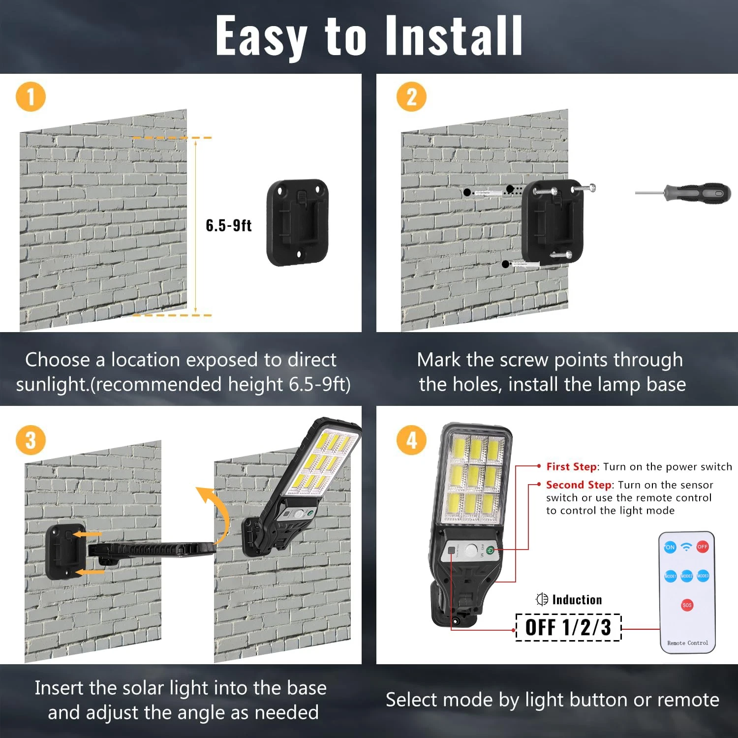 6000W LED Solar Wall Flood Lights PIR Motion Sensor Outdoor Garden Security Lamp - Picture 7 of 9