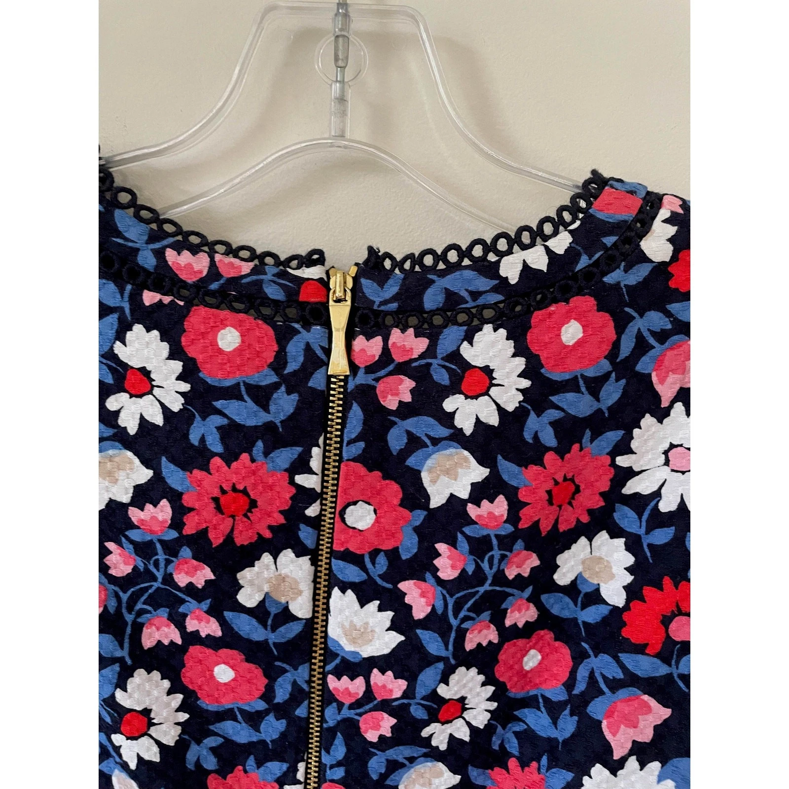Mini abito tubino senza maniche Kate Spade margherita jacquard blu navy rosa taglia 2