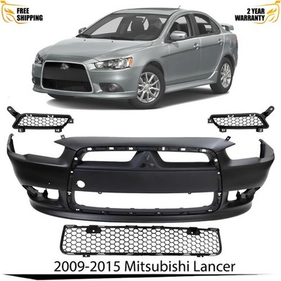 Front Bumper Cover Primed Plastic & Grille Assembly For 09-15 Mitsubishi Lancer