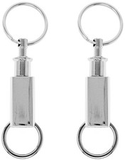 Set of 2 Detachable Valet Keychains With Dual Key Rings Silver Rounded Edges 