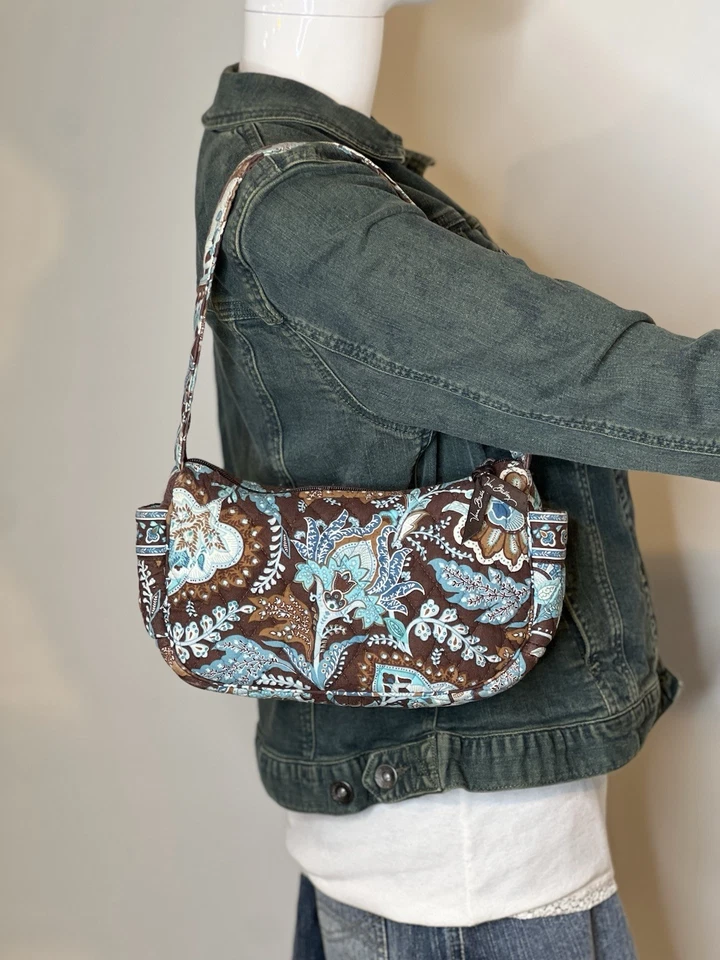 Vera Bradley Cartera Acolchada Cartera Java Azul Marrón Boho Paisley Bolso de Hombro Foto 2 de 4