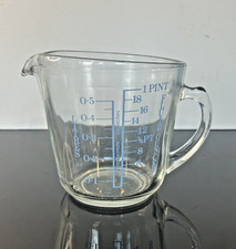 Vintage JAJ Pyrex Glass Measuring Jug Blue Text 1 Pint 0.5 Litres Retro Mint