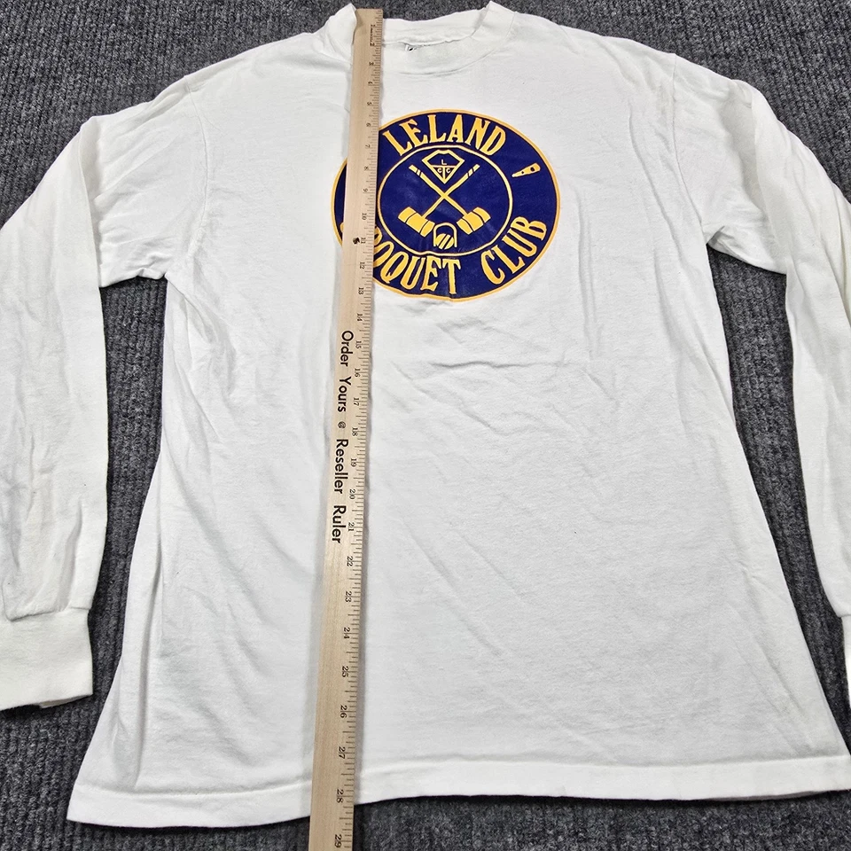Camisa Leland Croquet Club De Colección Para Hombre Grande Blanca Gráfica Manga Larga Años 90 Foto 4 de 4