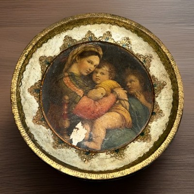 ''Madonna Of The Chair'' Round Wood Frame Made in Florence Italy