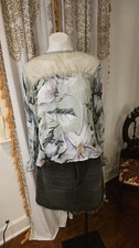 NWT Bl nk London Lace Floral Sheer Balloon Sleeve Blouse Blue Cream S Fairy