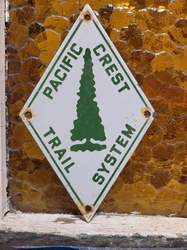 VINTAGE PACIFIC CREST TRAIL SYSTEM PORCELAIN SIGN NATIONAL PARK HIKING MARKER