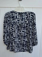 Style & Co Blouse 3/4 Sleeve sheer Blue pullover SZ Small