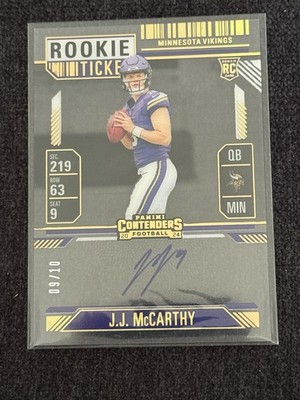 JJ McCarthy 2024 Contenders Clear Ticket OnCard Auto Jersey Number 9/10 Vikings