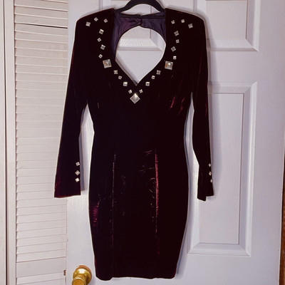 Vintage 80s Climax Karen Okada Velvet Dress Dark Red Prom Vamp Goth Sweetheart