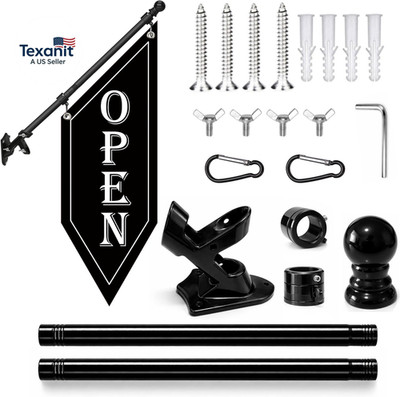 OPEN Flag with Pole Kit, Double-Sided Heavy Duty Hanging Banner Sign with Metal