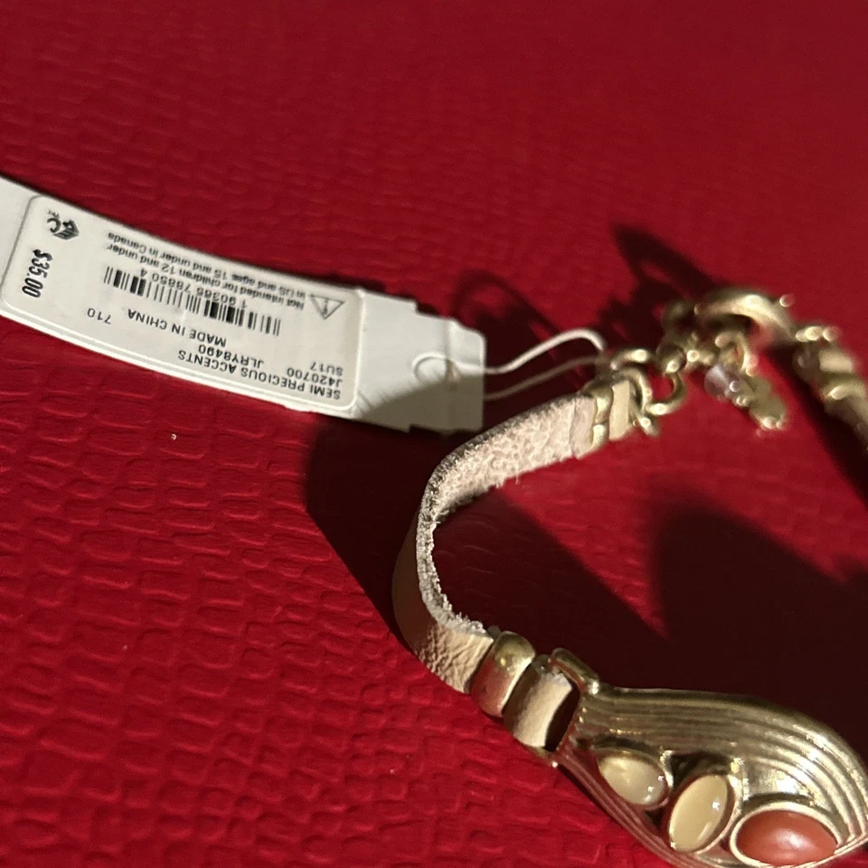 Pulsera Lucky Brand tono dorado piedra cuero tostado UK204 7.5 Foto 2 de 4