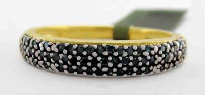 GENUINE BLUE DIAMONDS RING .925 STERLING SILVER ( Yellow tone ) - NWT - SIZE 7