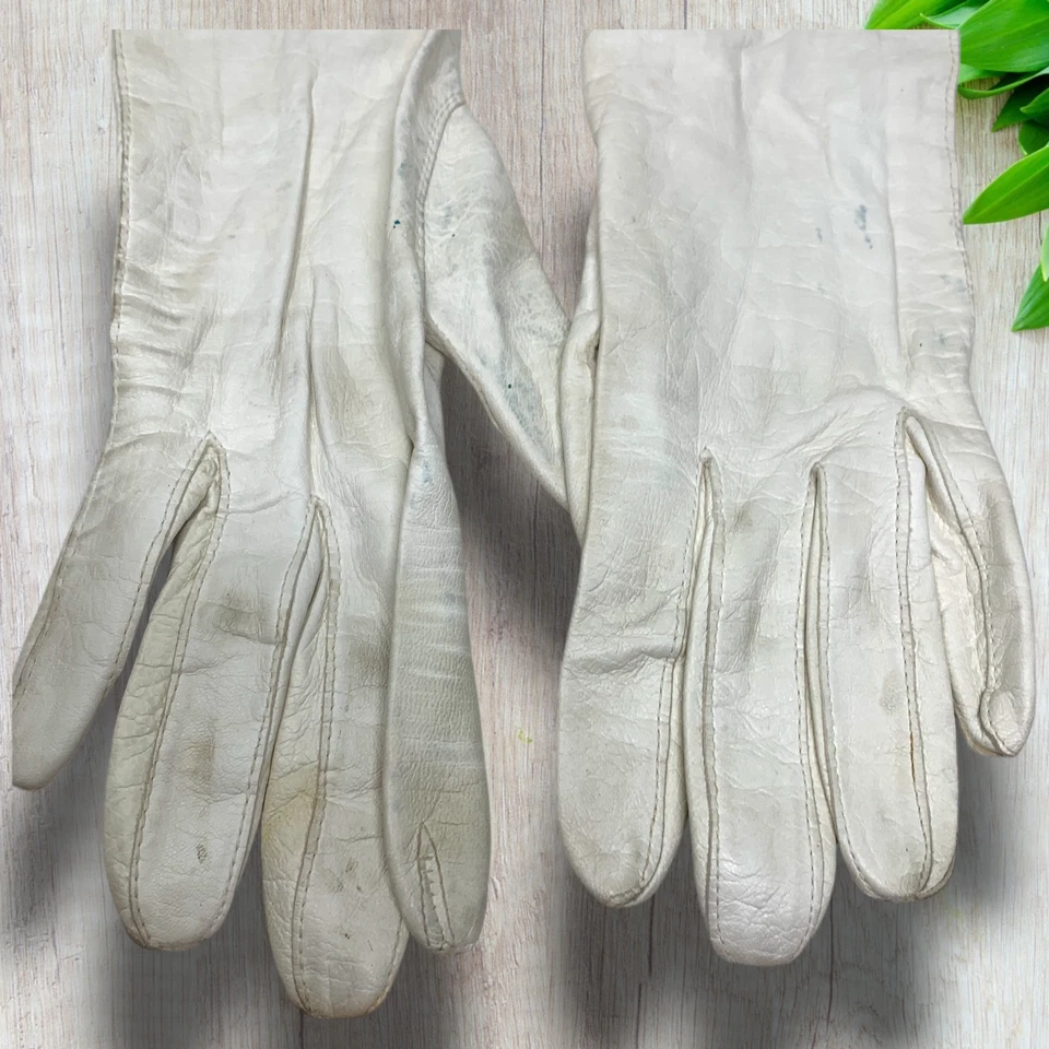 Лот 2 x винтажный Hudson's Kid кожаные перчатки перчатки Франции размер 6 шелк с подкладкой - Изображение 3 из 4