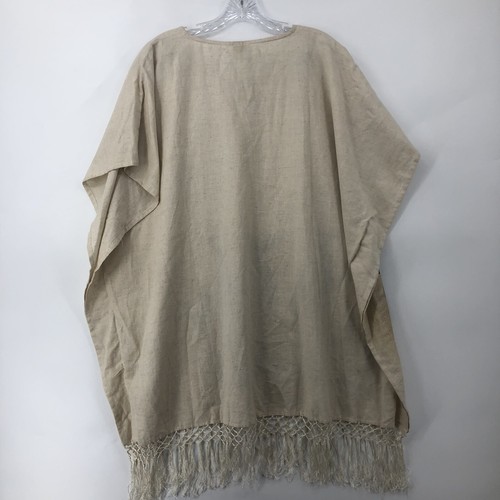 NWT MAGIC Women's Poncho Linen Blend Cream Village Women Fringe Boho Top V neck - Picture 3 of 7