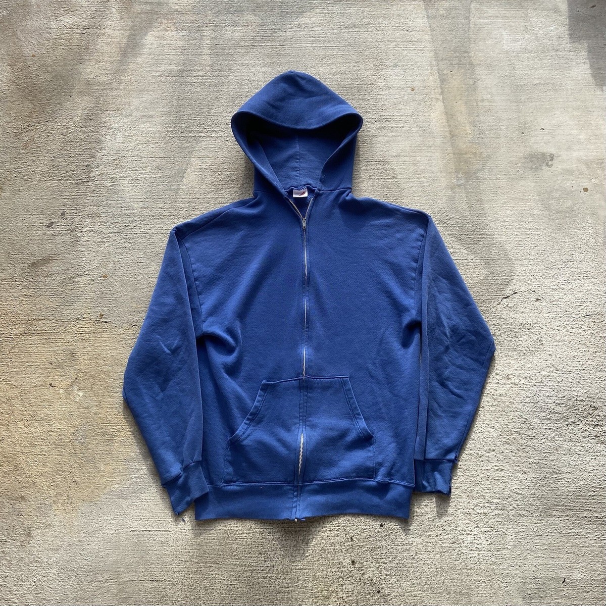 VTG 90s Sunfaded ZIP UP HOODIE SWEATSHIRT Blue Adult Size M