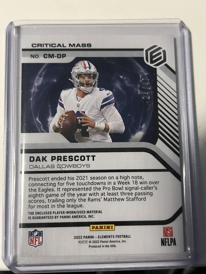2022 Elements Football Dallas Cowboys Dak Prescott Patch Card /47 - Image 2 of 4