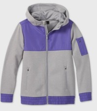 All in Motion Boys Purple Gray Premium Fleece Full Zip Hoodie Sweatshirt XL 16