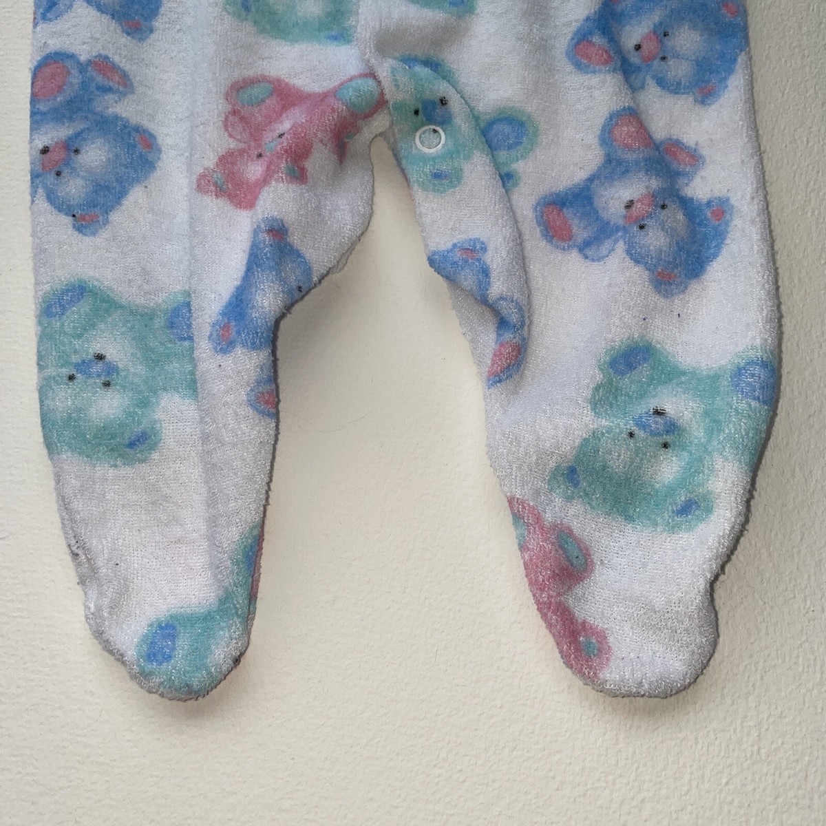 Vintage 90s Carter's Terry Cloth Pastel Teddy Bear Baby Footie Sleeper  Medium