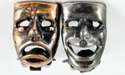 Vintage Comedy Tragedy Earrings Clip On Metal Masks Costume Jewelry