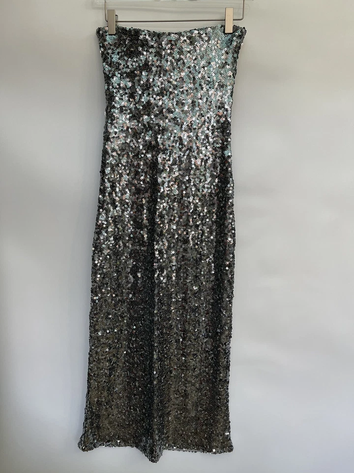 Zara Plata Lentejuelas Midi Vestido Hombro Descubierto Talla M Ref. 0085 868 - Imagen 4 de 4