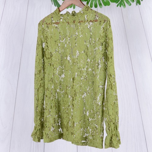 Damen lange Glockenärmel transparent Blumen Spitze Bluse Tops - Bild 19 von 25