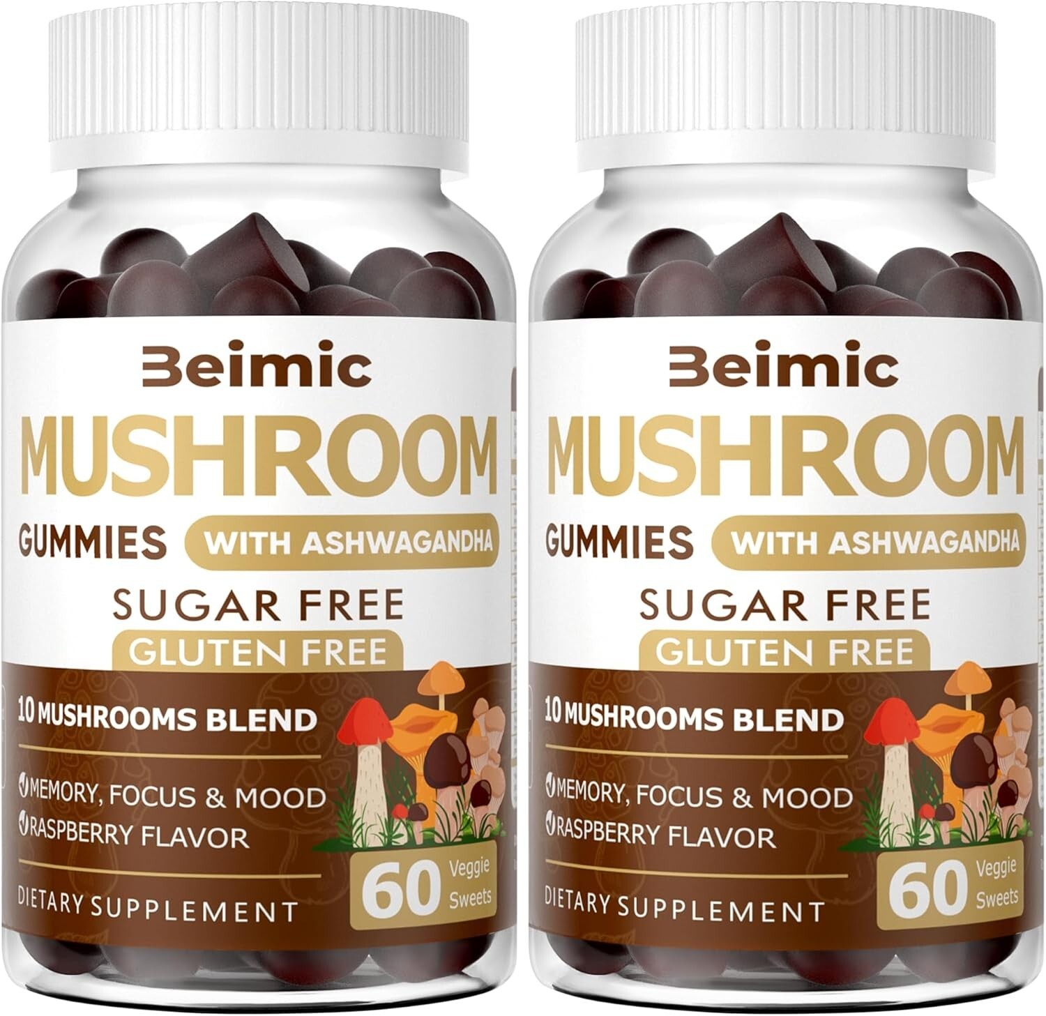 Mushroom Gummies - 10x Mushroom Supplement with Ashwagandha and Lions Mane (120