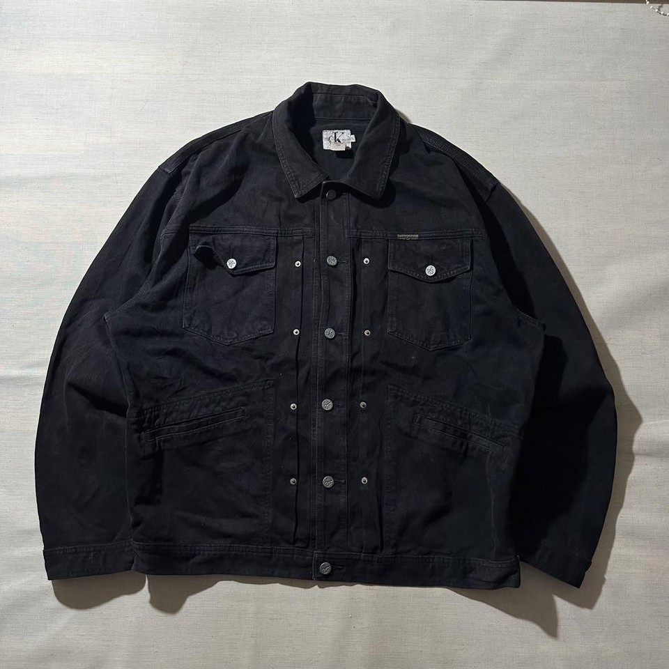 90S Ck Calvin Klein Black Denim Jacket Xl eBay