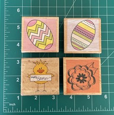 Hampton Art Happy Easter Eggs Flower  Wood Mounted Rubber Stamp Lot #6097
