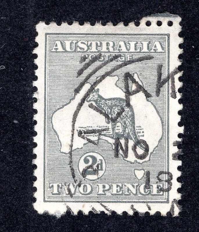 Australia 1915 2p gray Type I Kangaroo, Scott 45 used, value = $7.50