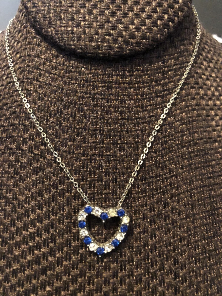 Modern Blue & Clear Rhinestone Heart Necklace Fashion Jewelry 4667