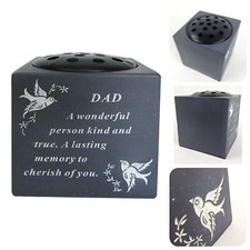 Slate Grey Memorial Flower Vase – Dove & Diamante Detail Grave Plaque Tribute