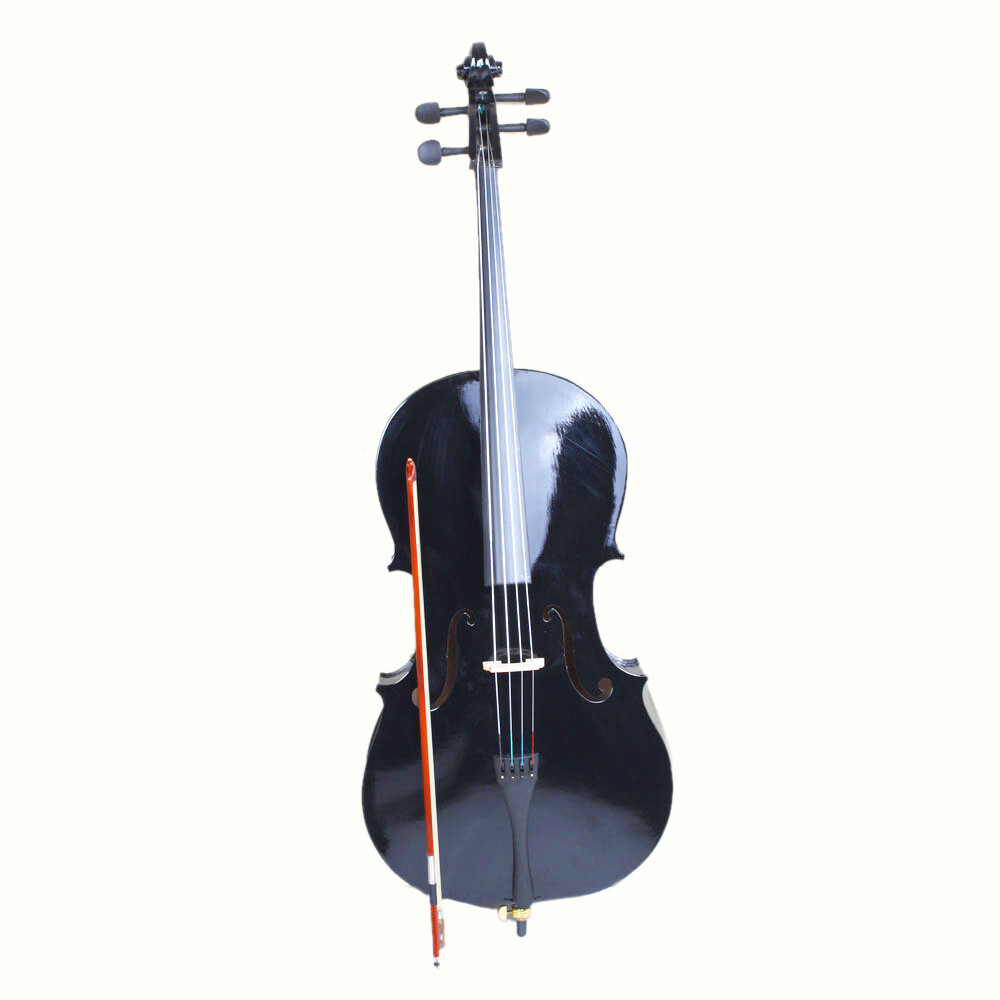 4/4 Full Size Wood Acoustic Cello Bag Bow Rosin & Bridge for Adult Black