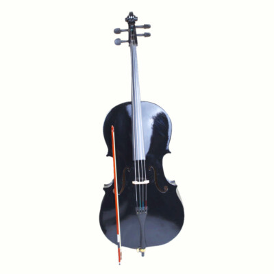 4/4 Full Size Wood Acoustic Cello Bag Bow Rosin & Bridge for Adult Black